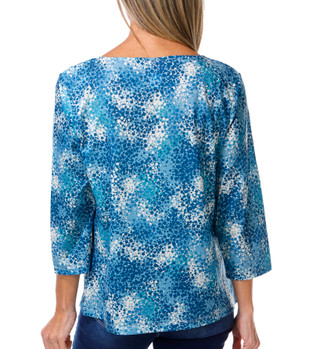 Thumbnail 3: Hearts of Palm Women's 3/4 Sleeve Printed Square Ring Neck Top 