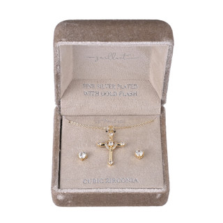 Thumbnail 1: Juilliet Gold Plated Cross Necklace and Earrings 2 Pc Set 