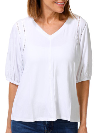 Thumbnail 2: Coral Bay Women's Petite Short Puff Sleeve Top 