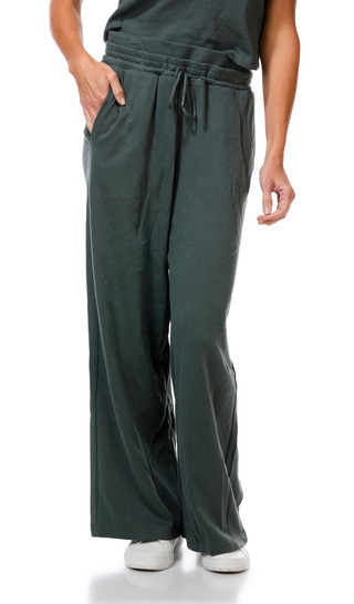 Thumbnail 4: HARMONY & BALANCE Women's 2 Pc Ribbed Tee Wide Leg Pant Set 
