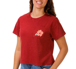 Thumbnail 2: COASTAL DREAMER Junior's Short Sleeve Hibiscus Pocket Tee 