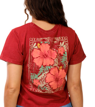 Thumbnail 3: COASTAL DREAMER Junior's Short Sleeve Hibiscus Pocket Tee 