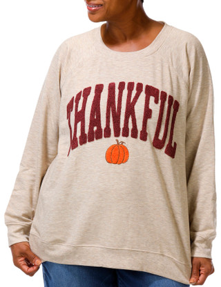 Thumbnail 1: Daniel Rainn Plus 3/4 Sleeve Thankful Embroidered Sweatshirt 