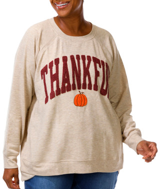 Thumbnail 3: Daniel Rainn Plus 3/4 Sleeve Thankful Embroidered Sweatshirt 