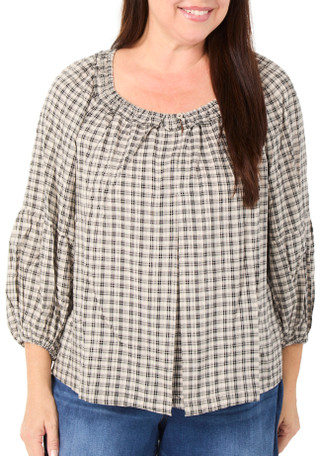 Thumbnail 2: MAX STUDIO Women's Plus 3/4 Sleeve Plaid Peasant Style Top 