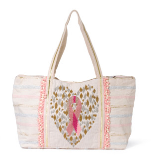 Thumbnail 3: AMERICA AND BEYOND Breast Cancer Awareness Tote Bag with Pink Ribbon Embroidery 