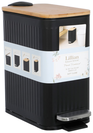 Thumbnail 1: LILLIAN AUGUST French Farmhouse 5L Slim Trash Bin w/ Bamboo Lid  