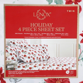 Thumbnail 2: Lenox 4 Pc Holiday Poinsettia Butterfly Twin Sheet Set  