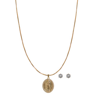 Thumbnail 1: Juilliet Gold Plated Religious Necklace and Earring 2 Pc Set 