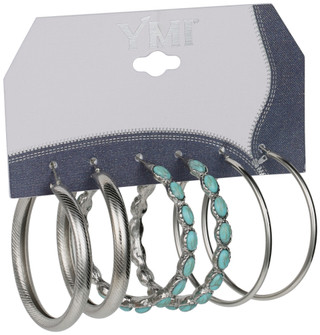 Thumbnail 2: YMI 3 Pk Western Turquoise Hoop Earring Set 
