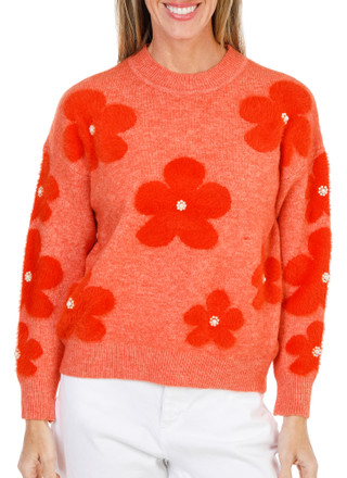 Thumbnail 2: Nanette Lepore Women's Petite Long Sleeve Flower Rhinestone Sweater Top 