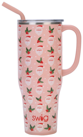 Thumbnail 2: Swig 40 oz Christmas Santa Holly Stainless Steel Mega Mug 