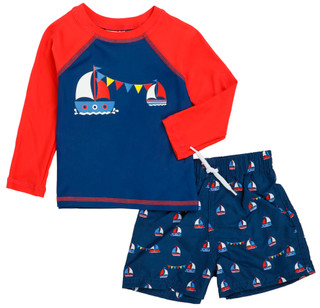Thumbnail 1: Floatimini Baby Boy's 2 Pc Long Sleeve Rashguard Short Swim Set 