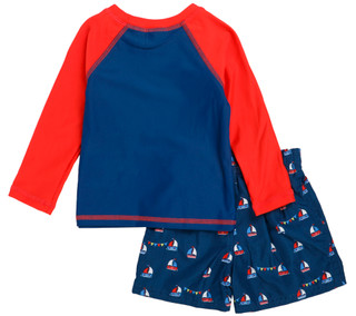 Thumbnail 2: Floatimini Baby Boy's 2 Pc Long Sleeve Rashguard Short Swim Set 