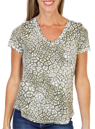 Thumbnail 4: Blue Sol Women's Petite Short Sleeve Leopard Print V-Neck Top  