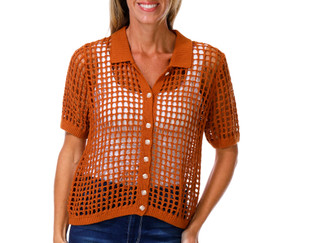 Thumbnail 1: Spartina 449 Women's Short Sleeve Solene Crochet Polo Top 