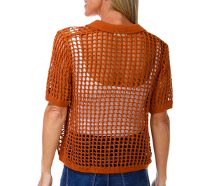 Thumbnail 2: Spartina 449 Women's Short Sleeve Solene Crochet Polo Top 
