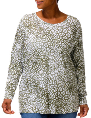 Thumbnail 1: Blue Sol Plus Long Sleeve Cheetah Print Scoop Neck Top 