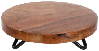 Thumbnail 2: GO HOME Round Wood Trivet With Metal Legs 