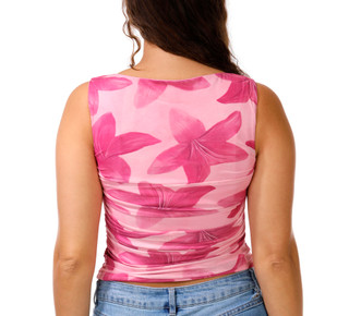 Thumbnail 2: Vigoss Junior's Sleeveless Hibiscus Mesh Tank  