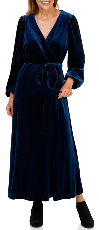 Thumbnail 1: MSK Women's Velvet Shawl Collar Maxi Dress 