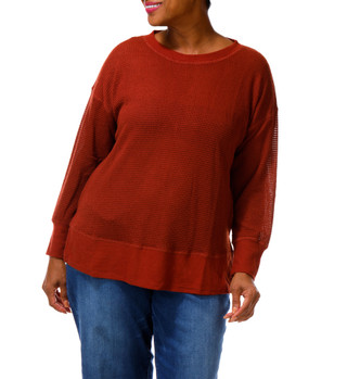 Thumbnail 1: Chenault Women's Plus Open Knit Split Hem Top 