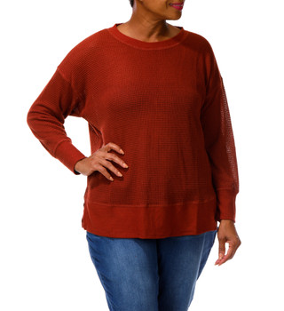 Thumbnail 4: Chenault Women's Plus Open Knit Split Hem Top 