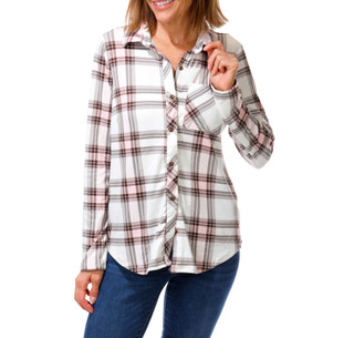 Thumbnail 1: ADRIENNE VITTADINI Women's Long Sleeve Plaid Button Up Top 