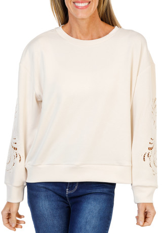 Thumbnail 1: Tahari Women's Eyelet Sleeve Crew Neck Top 