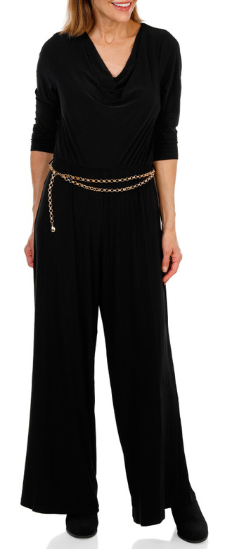 Thumbnail 1: 1. State Women's Cowl Neck Jumpsuit with Chain Belt 