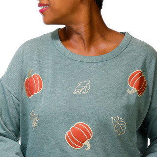 Thumbnail 3: Chenault Women's Plus Embroidered Pumpkin Sweatshirt  