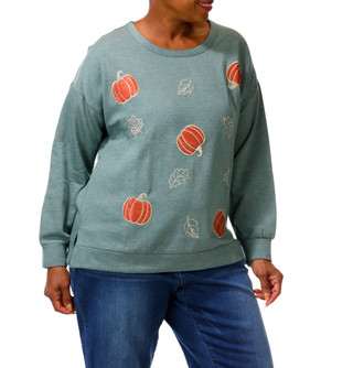 Thumbnail 4: Chenault Women's Plus Embroidered Pumpkin Sweatshirt  