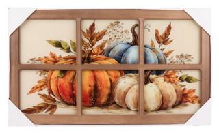 Thumbnail 1: 16x28 Autumn Leaves & Pumpkins Windowpane Wall Art 
