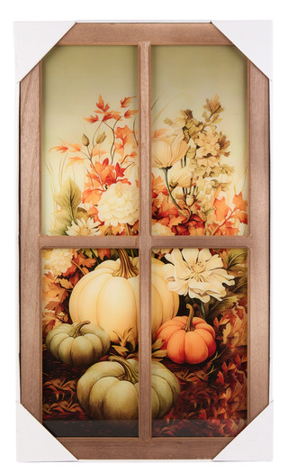Thumbnail 2: 16x28 Autumn Leaves & Pumpkins Windowpane Wall Art 