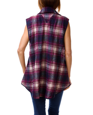 Thumbnail 2: Stoosh Women's Sleeveless Button Front Plaid Vest 