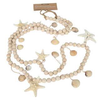 Thumbnail 2: Fancy That Gift & Decor 65 in Coastal Wooden Bead & Starfish Garland Decor 