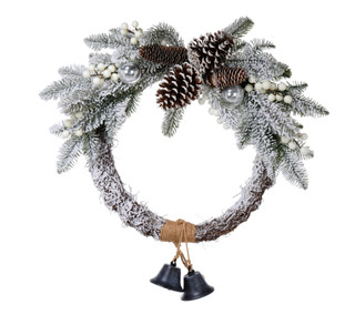 Thumbnail 1: Supreme Silk 22 in Christmas Wreath with Pinecones, Balls & Bells 
