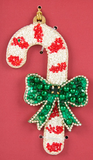Thumbnail 3: 4 Pk Beaded Christmas Tree & Candy Cane Hanging Decor 