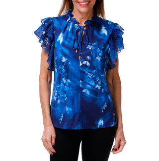 Thumbnail 1: ADRIENNE VITTADINI Women's Flutter Sleeve Tie Front Printed Blouse 
