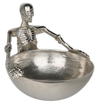 Thumbnail 1: Global Collection 9x7.5 Handmade Aluminum Skeleton Halloween Candy Bowl 