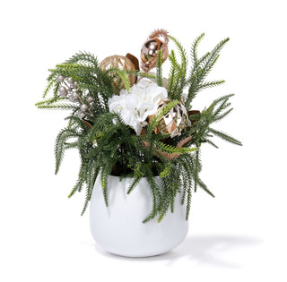 Thumbnail 1: Magical Season 18 in Christmas Potted White Hydrangea with Greenery Decor 