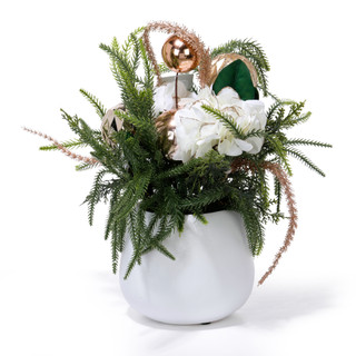 Thumbnail 2: Magical Season 18 in Christmas Potted White Hydrangea with Greenery Decor 