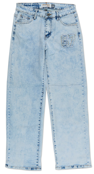 Thumbnail 1: Celebrity Ace Juniors Mid Rise 90's Straight Leg Single-Patch Jeans  