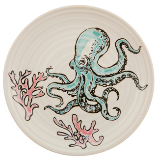 Thumbnail 2: Spectrum Designz 8 in Hand Painted Sunny Cove Octopus & Coral Salad Plate 
