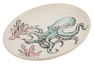 Thumbnail 1: Spectrum Designz 8 in Hand Painted Sunny Cove Octopus & Coral Salad Plate 
