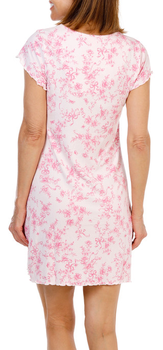 Thumbnail 2: Laura Ashley Women's Ribbed Lettuce Edged Henley Sleepshirt 