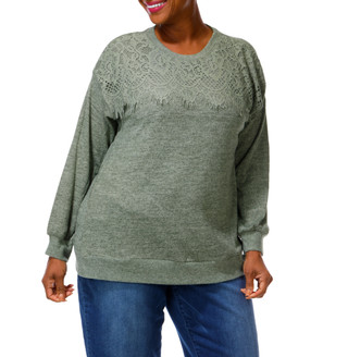 Thumbnail 1: Anneliese Women's Plus Long Sleeve Lace Knit Top 