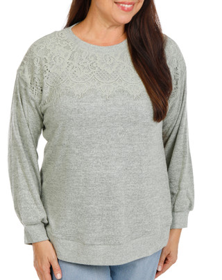 Thumbnail 1: Anneliese Women's Plus Long Sleeve Lace Knit Top 