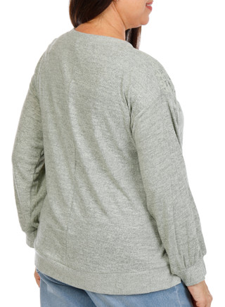 Thumbnail 2: Anneliese Women's Plus Long Sleeve Lace Knit Top 