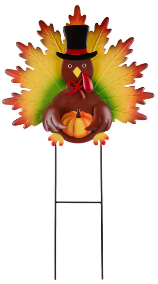 Thumbnail 1: Autumn Gatherings 30 in Harvest Turkey with Pumpkin Yard Stake 
